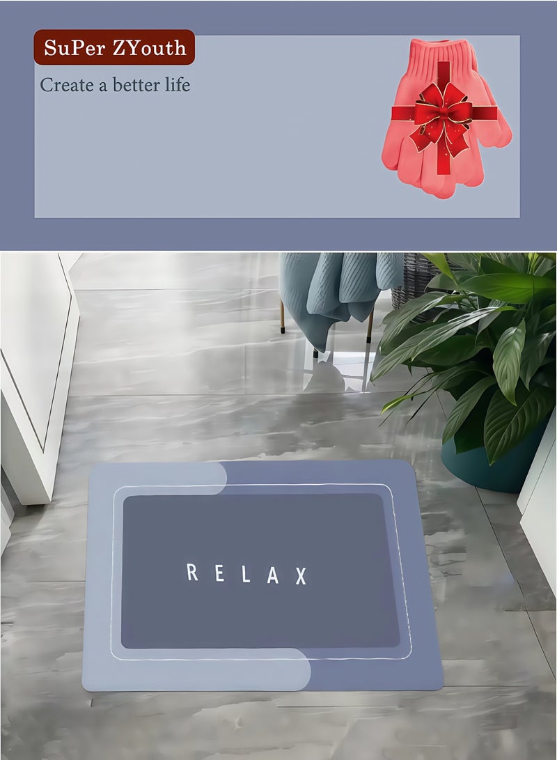 Super ZYouth Bathroom Mat with Bath Gloves, Soft Carpet Mat, Non-slip Soft Rug Mat, Super Absorbent Diatom Mud Bathroom Mat, Suitable for Shower Room, Tub, Bedroom, Entrance, Blue (50*80cm Rectangle) - Image 1