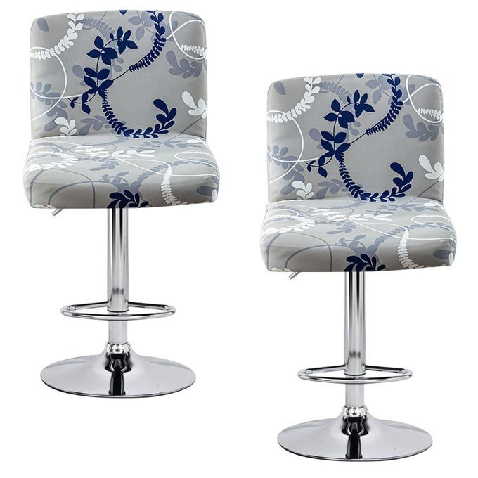 BAR STOOLS COVER SET OF 2 PRINTED ARMLESS SWIVEL BARSTOOLS SLIPCOVERS WITH BACKS STRETCH SQUARE COUNTER HEIGHT BAR STOOLS COVERS MID LOW BACK CHAIR COVER FOR KITCHEN DINING ROOM BAR 13