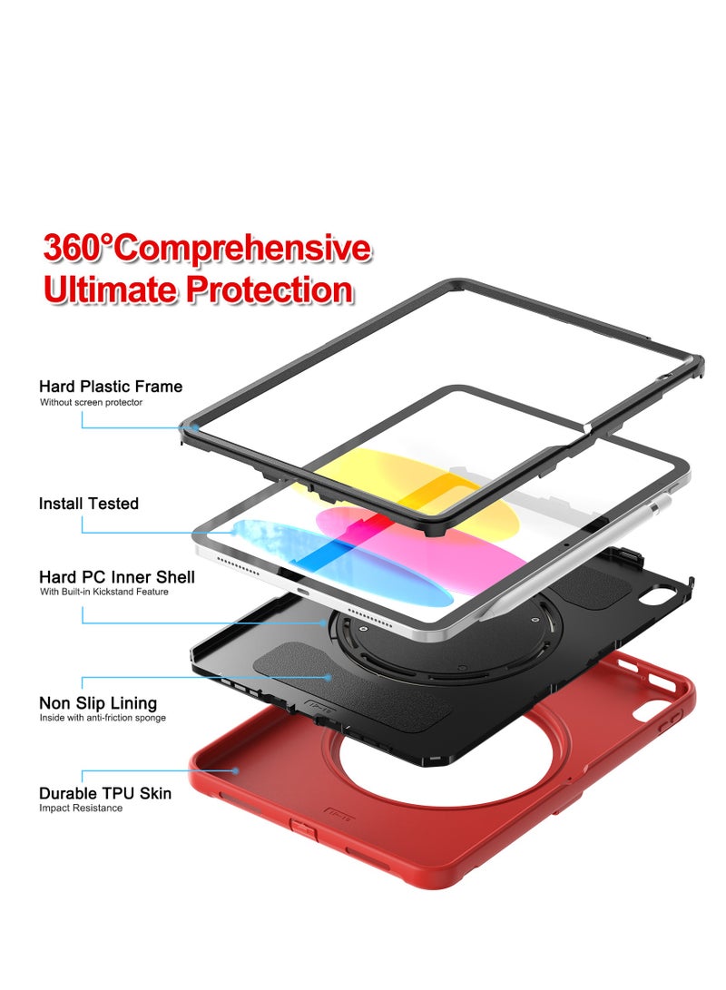 GULFLINK Rugged Heavy Duty Protective Case with Rotating Stand for ipad 10th 10.9 inch 2022（A2757/A2777）Red - Image 5