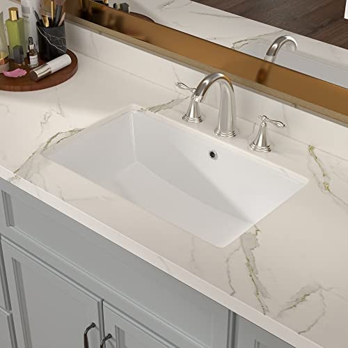 Lordear Undermount Bathroom Sink 21x13 Inch Bathroom Vanity Sinks Undermount Rectangle White Porcelain Ceramic Bathroom Under Counter Lavatory Basin with Overflow - Image 2
