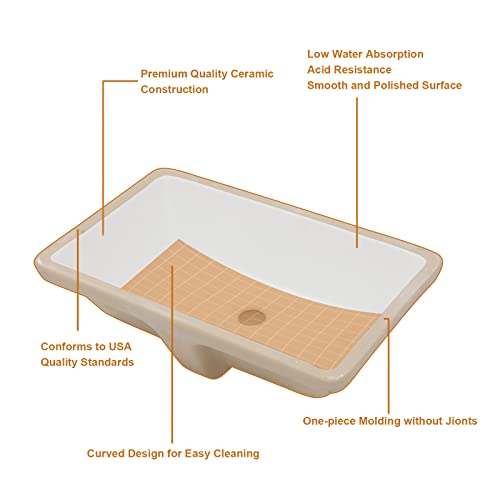 Lordear Undermount Bathroom Sink 21x13 Inch Bathroom Vanity Sinks Undermount Rectangle White Porcelain Ceramic Bathroom Under Counter Lavatory Basin with Overflow - Image 5