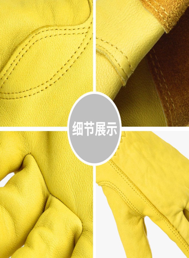 Cross-border cowhide long tube heat-insulated gardening gloves outdoor flower arrangement and vegetable garden gloves anti-cutting work gloves brown pair - Image 3