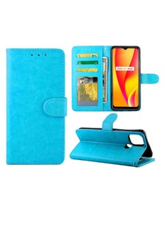 HuHa Case Cover For Realme V3 Crazy Horse Texture Leather Horizontal Flip Protective Case with Holder & Card Slots & Wallet & Photo Frame Baby Blue 