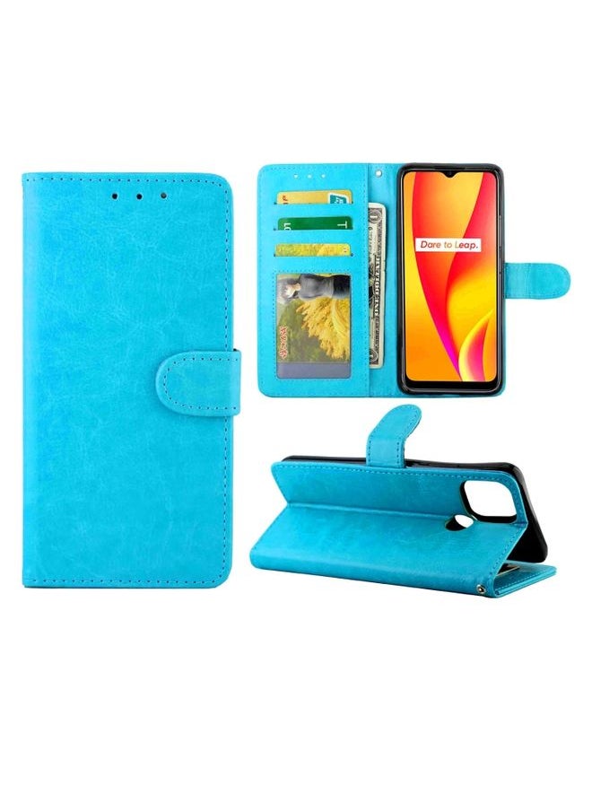 HuHa Case Cover For Realme V3 Crazy Horse Texture Leather Horizontal Flip Protective Case with Holder & Card Slots & Wallet & Photo Frame Baby Blue 