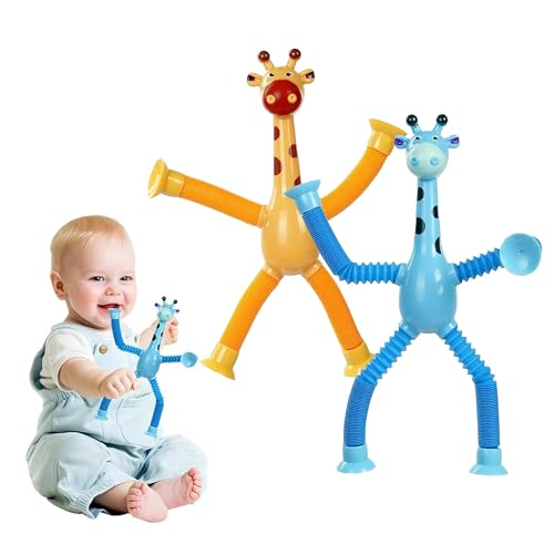 Kidology LED Telescopic Suction Cup Giraffe Toy Set of 1, Shape Changing Telescopic Tube Fidget Toys, Pop Tubes, Fidget Tubes Sensory Toys for Girls Boys Multicolor - Image 1