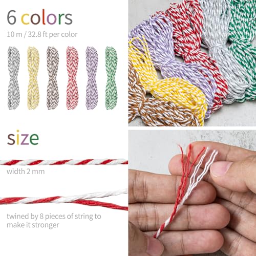 Mayplous 6 Rolls White Assorted Color Cotton Twine 2mm Thick 2 Ply Twisted 10m Each Decorative Twine for Scrapbooking Journaling Card Making Gift Wrapping Packaging DIY Crafts Sara - Image 3