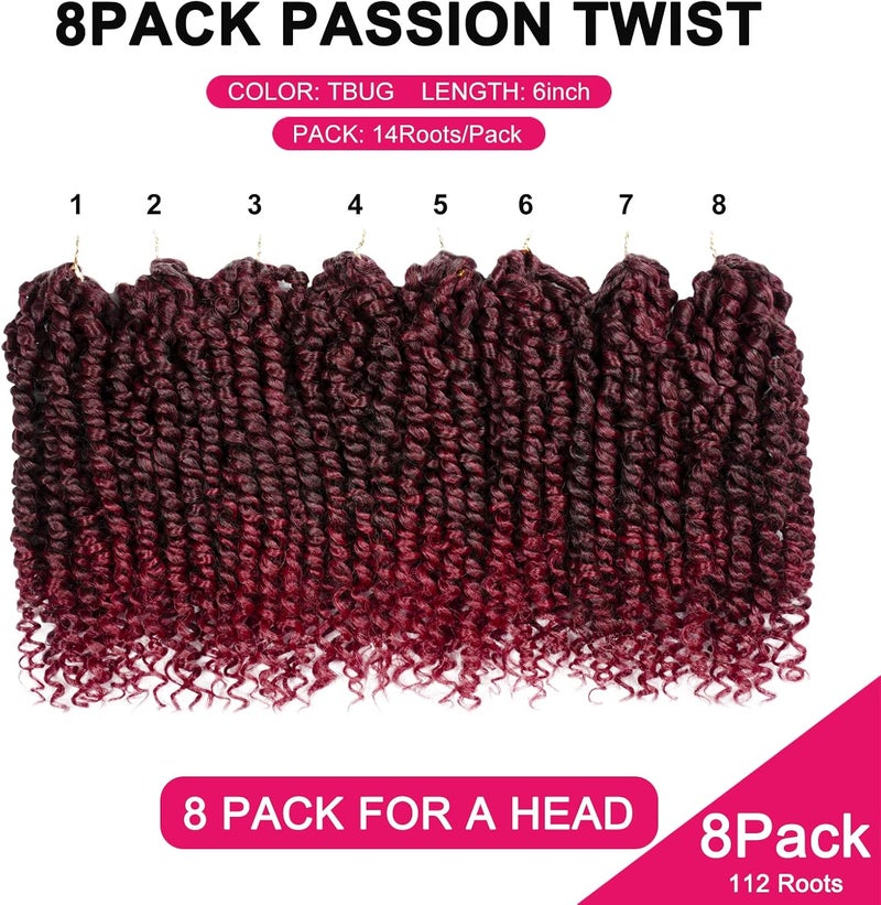 NAYOO Passion Twist Hair - 8 Packs 6 Inch Passion Twist Crochet Hair For Black Women, Crochet Pretwisted Curly Hair Passion Twists Synthetic Braiding Hair Extensions(6 Inch 8 Packs, TBUG) - Image 4