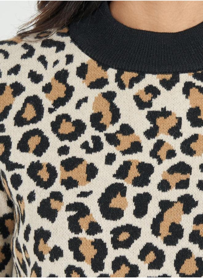 Styli - Animal Print Knit Sweater Knee Length Dress - Image 1