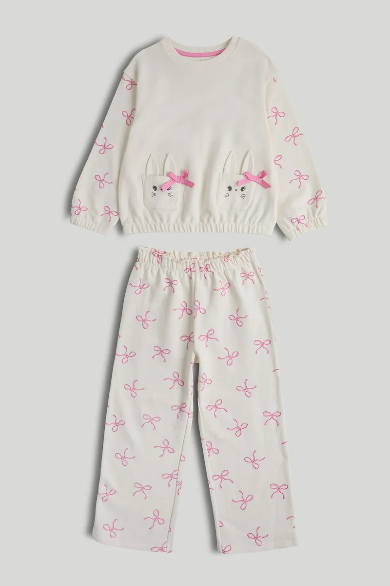 مذركير طقم سويت شيرت وبنطلون رياضي للأطفال بتصميم أرنب