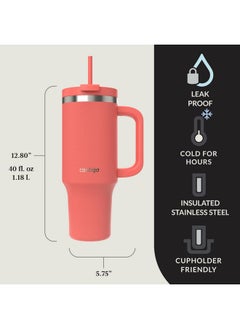 Contigo Contigo Streeterville 40oz Tumbler, Stainless Steel Vacuum Insulated, Leak-Proof, Cold for 29 Hours, Coral  - Image 2