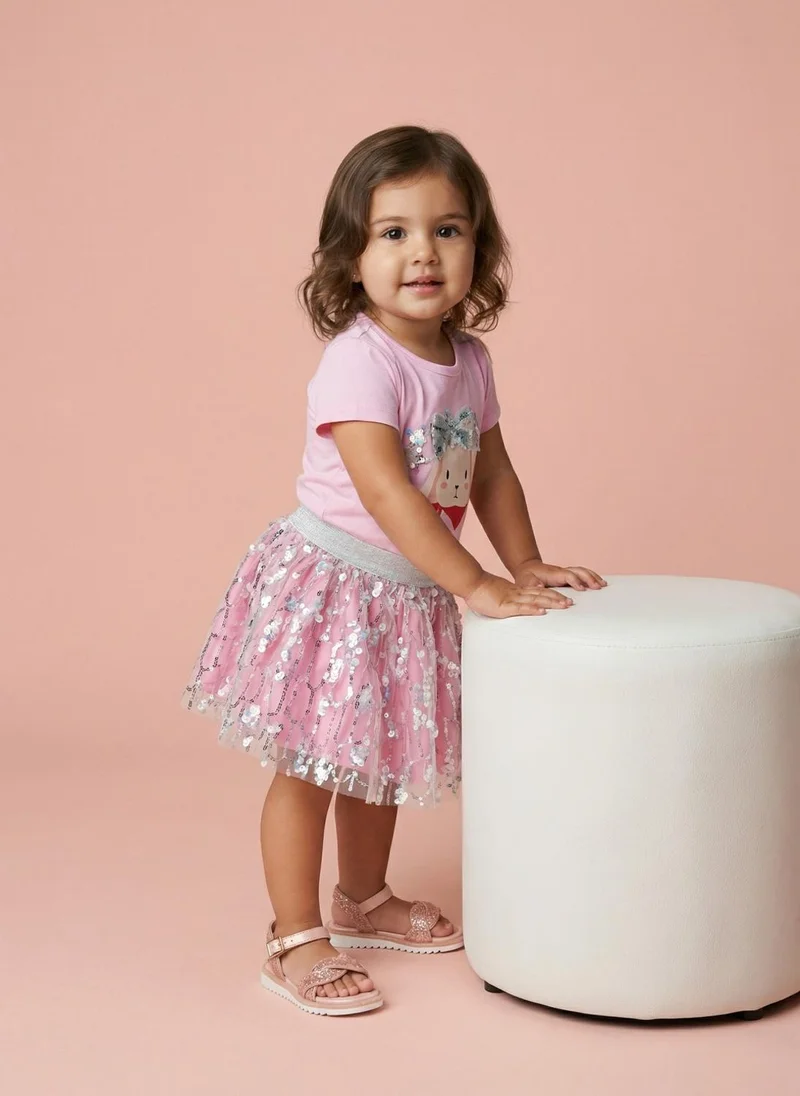 نوتيناتي Nautinati Baby Girls Party Clothing Set with Sequin Skirt and Cotton Pink Puff Sleeve Top
