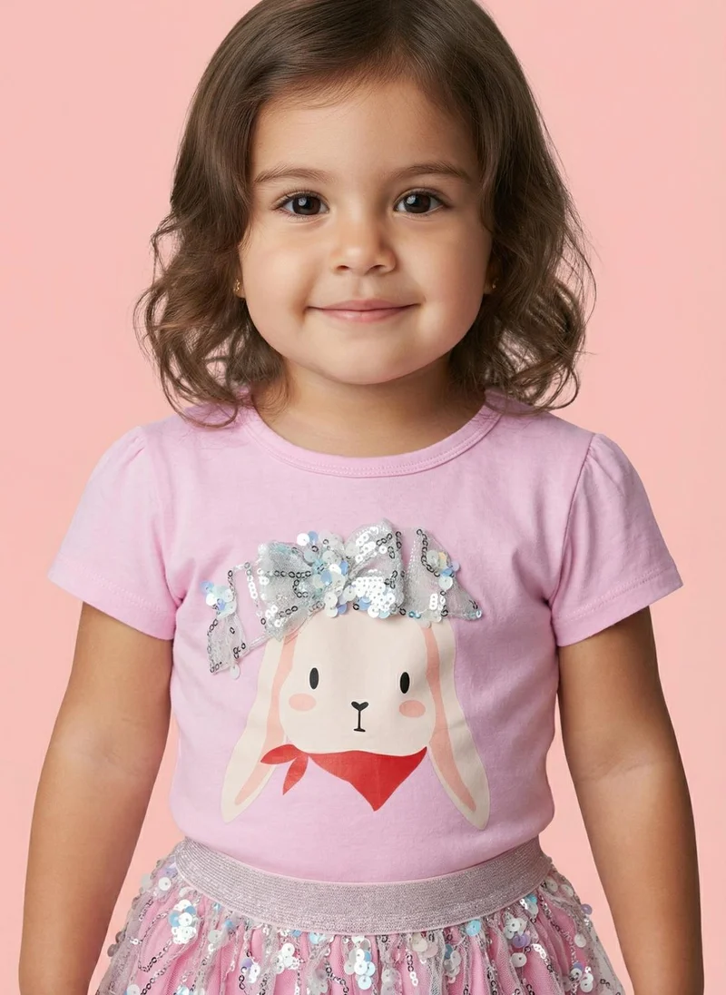 نوتيناتي Nautinati Baby Girls Party Clothing Set with Sequin Skirt and Cotton Pink Puff Sleeve Top