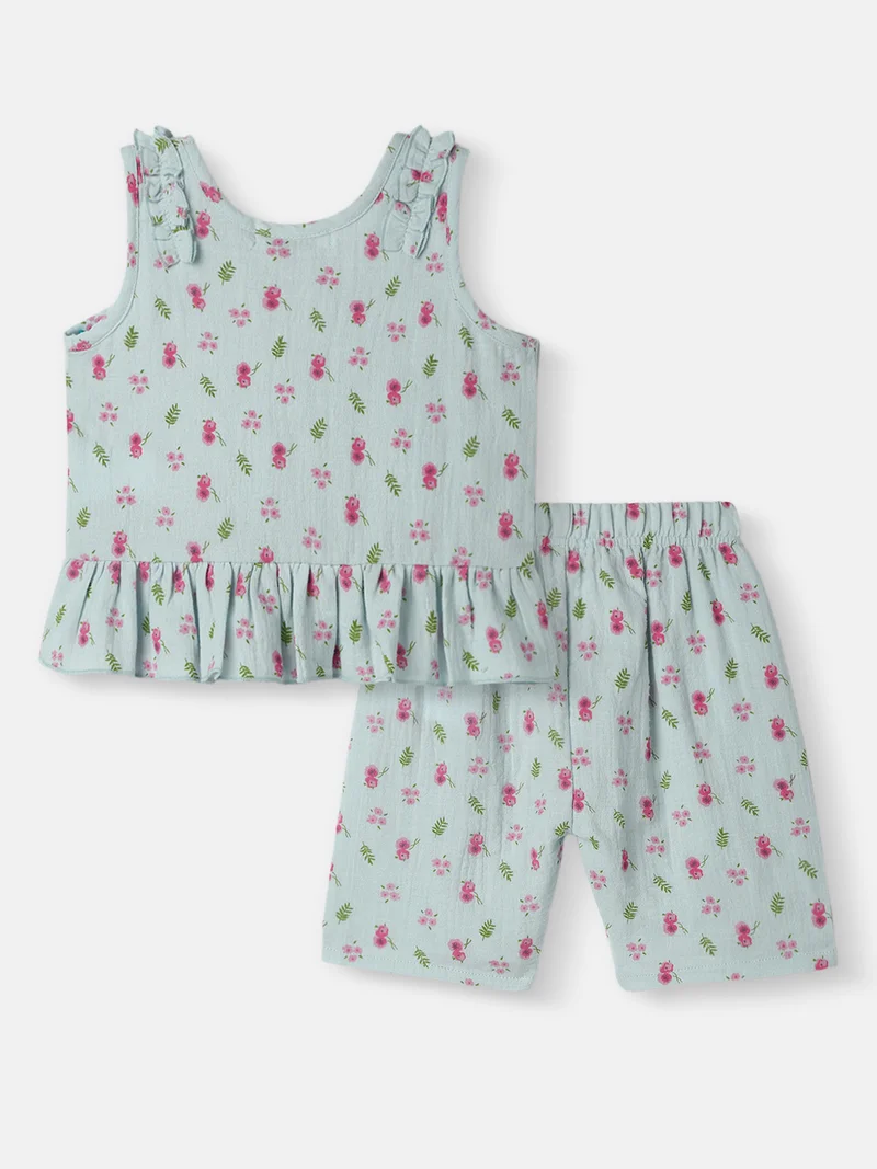 Nautinati Nautinati Girls’ All-over Print T-shirt and Shorts Set| Cotton | Age 0 - 24 Months