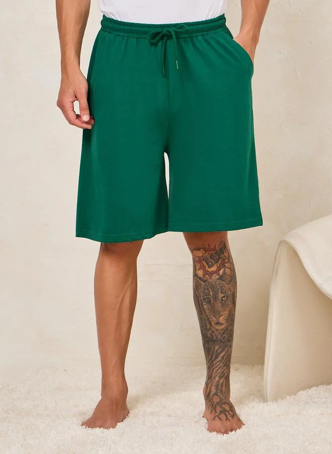 Styli Slogan Print Cotton T-Shirt & Shorts Set