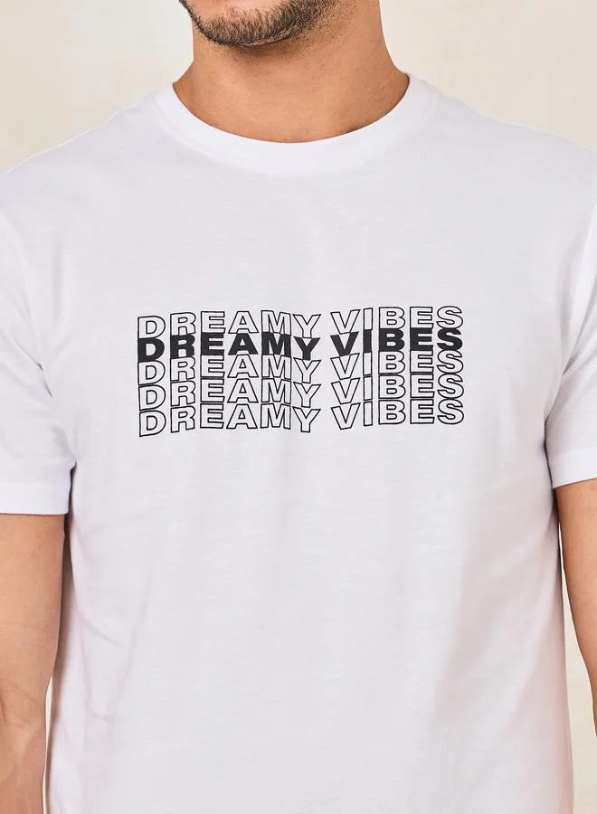Styli Slogan Print Cotton T-Shirt & Shorts Set