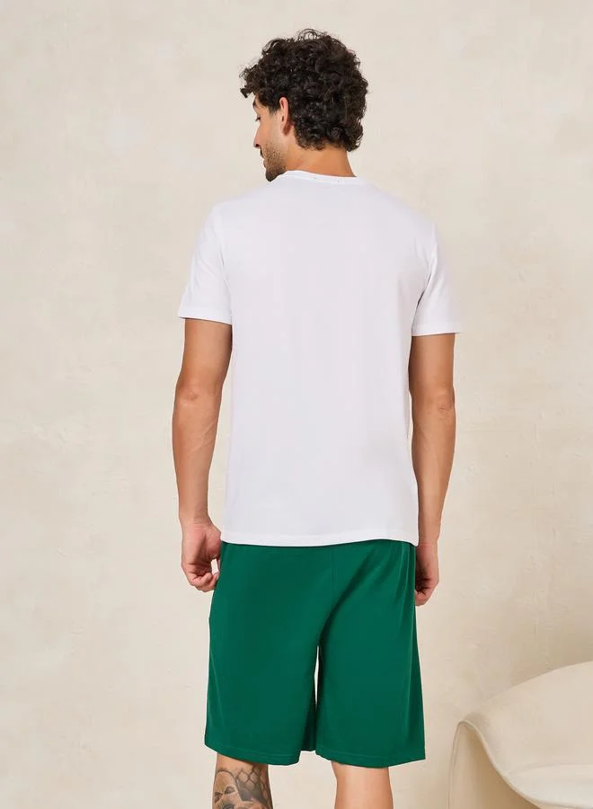 Styli Slogan Print Cotton T-Shirt & Shorts Set