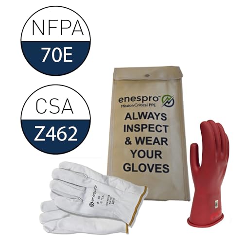 Enespro Class 0 Insulated Work Gloves, 1000 V AC, 1500 V DC Rubber Electrical Voltage Gloves with Leather Protectors & Carrying Case, ASTM D120 NFPA 70E Compliant, Electrician Safety Gloves, KITGC0R11 - Image 2