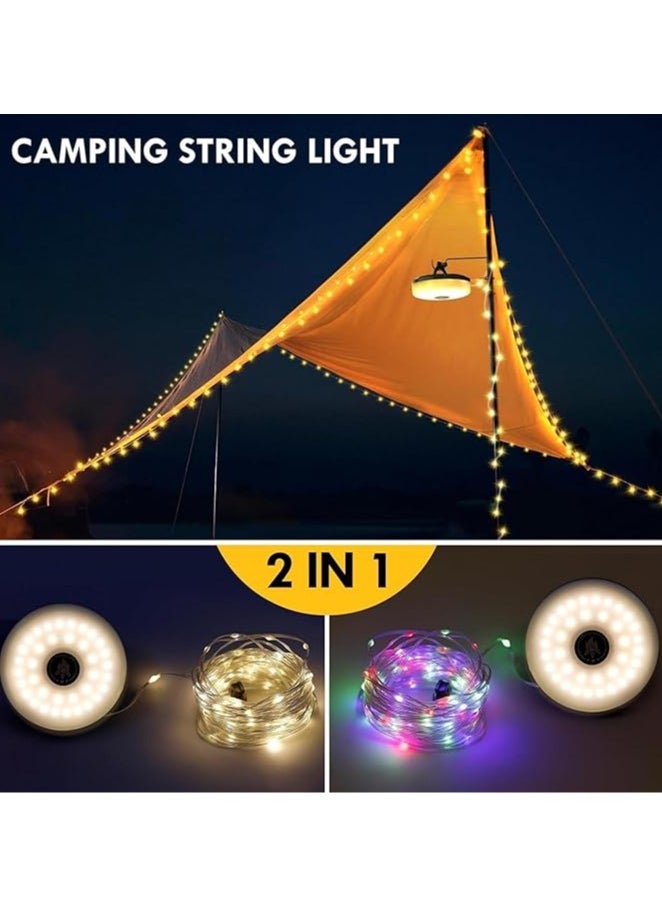 Generic 2-in-1 Camping Lamp with 33 FT Decorative Fairy String Light, 4.3 Inch Rechargeable 2000 Mah Camping Lantern Tent Light for Hiking, Camping and Garden Décor (White)  - Image 2