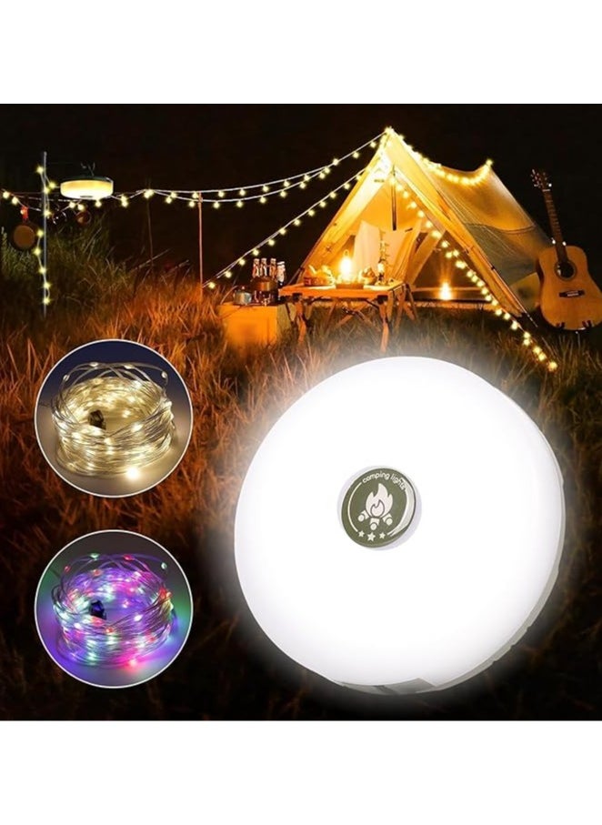 Generic 2-in-1 Camping Lamp with 33 FT Decorative Fairy String Light, 4.3 Inch Rechargeable 2000 Mah Camping Lantern Tent Light for Hiking, Camping and Garden Décor (White)  - Image 1