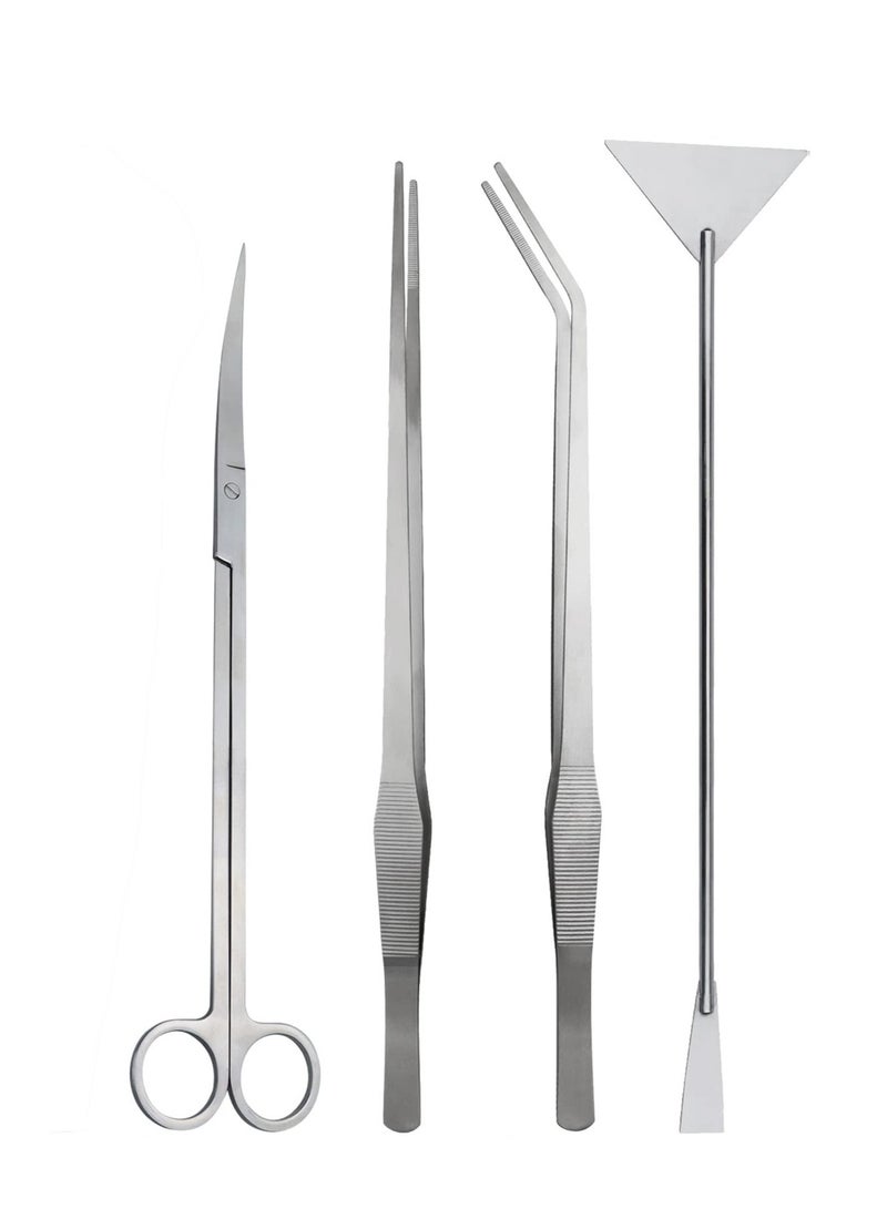 Excefore 4 in 1 Tweezers Scissors Spatula Scrapers Tool Set, Aquarium Aquascape Tools Kit, Anti-Rust Aquatic Plant Tool, Suitable for Fish Tank Cleaning Kit - Image 1