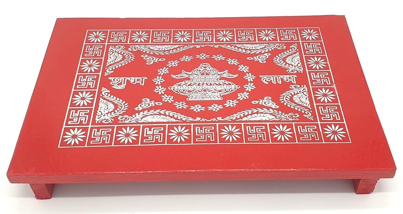 PGen Size12x18 Inch Small Painted Ganpati Puja Chowki Path Patla Chaurang Bajot Plywood Pooja Chowki 12x18 Small - Image 1