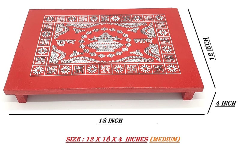 PGen Size12x18 Inch Small Painted Ganpati Puja Chowki Path Patla Chaurang Bajot Plywood Pooja Chowki 12x18 Small - Image 3
