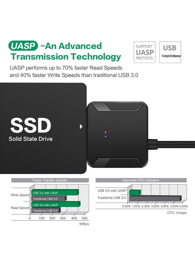 Easy Drive Cable Usb3.0 2.5/3.5 Inch Mechanical SSD Hard Disk Universal Adapter Cable External Reading SAT-Color:USB3.0 To SATA Single Line + European Standard Power Supply  - Image 4