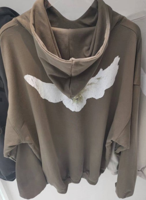 2025 European and American Joint Printed Hooded Sweat Brown Pigeon Sweat Carbon Blue Hooded Mens and Womens Couples Same Style 02 coffee color