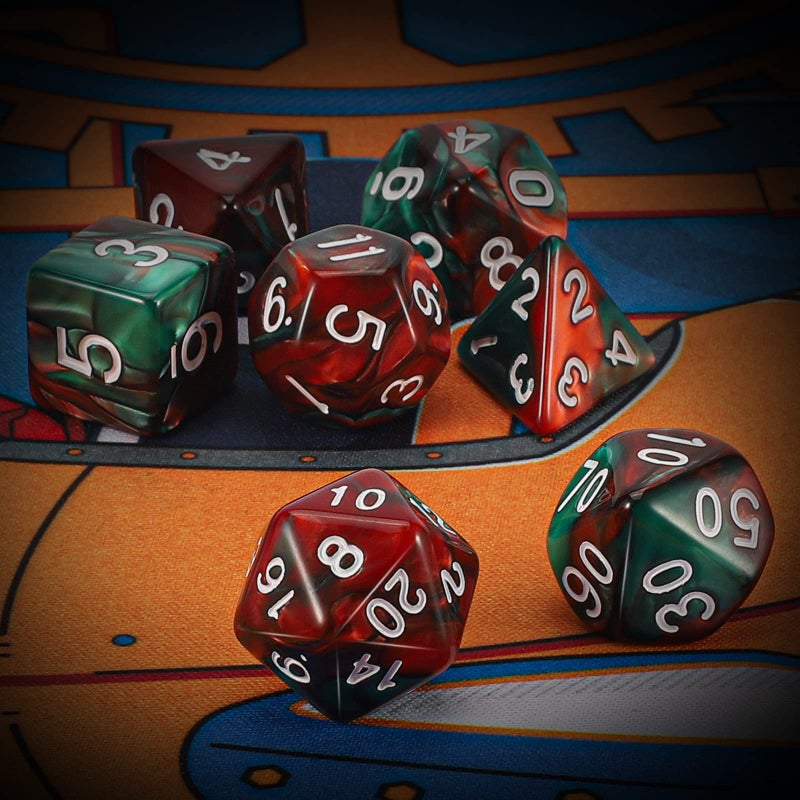 QMAY DND Dice Set - Polyhedral Dice (Red Mix Green) 7 Pcs for Dungeon and Dragons D&D RPG Role Playing Games Dice with Dice Bag - Image 3