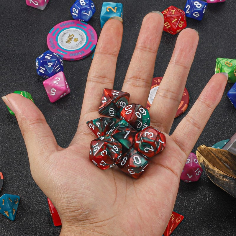 QMAY DND Dice Set - Polyhedral Dice (Red Mix Green) 7 Pcs for Dungeon and Dragons D&D RPG Role Playing Games Dice with Dice Bag - Image 5