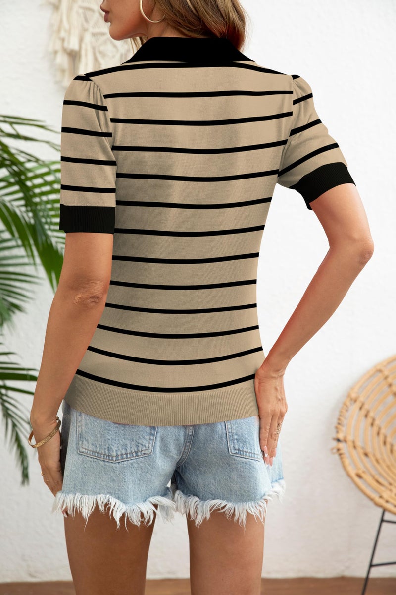 LOMON Work Blouses for Women Polo Shirt Cute Tops Short Sleeve Fall Clothes V Neck Knit Pullover Sweater Teacher Outfis(Apricot 1,Medium) - Image 3