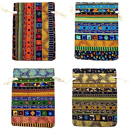 GALAOMA 24pc Egyptian Style Jewelry Coin Pouch Print Drawstring Gift Bag Cotton Sachet Candy Travel Purse Ethnic Reusable Grocery for Party Favors Wedding Holiday - Image 3
