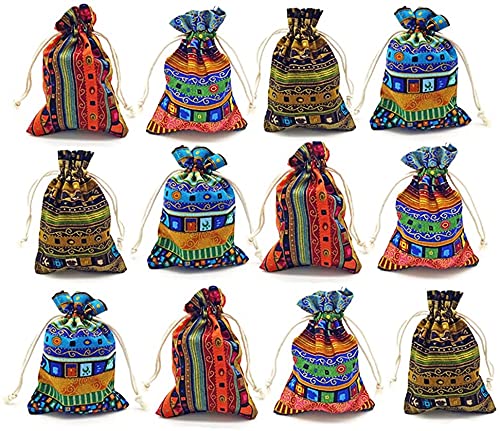 GALAOMA 24pc Egyptian Style Jewelry Coin Pouch Print Drawstring Gift Bag Cotton Sachet Candy Travel Purse Ethnic Reusable Grocery for Party Favors Wedding Holiday - Image 1