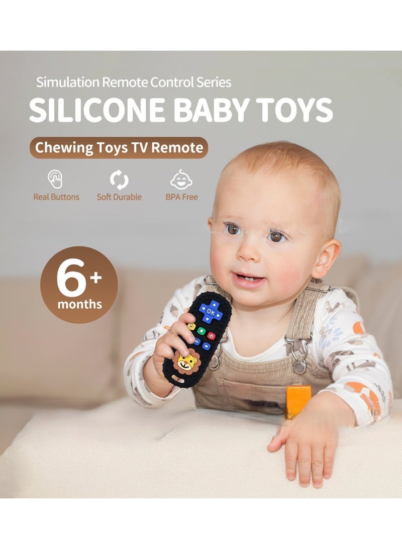 insular Lion Remote Control Teether, Food-Grade Silicone Baby Teething Toy with Textured Buttons for Gum Massage, BPA-Free Chew Toy for 6+ Months, Teething Relief & Finger Sucking Stopper (Black) - Image 3