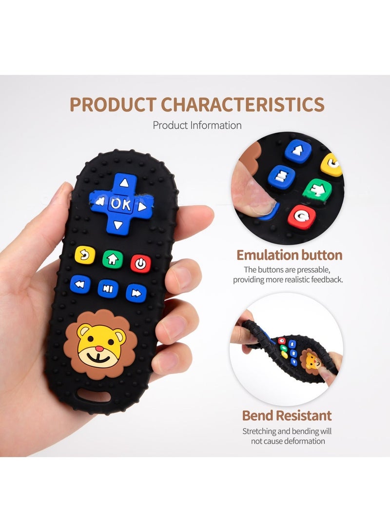 insular Lion Remote Control Teether, Food-Grade Silicone Baby Teething Toy with Textured Buttons for Gum Massage, BPA-Free Chew Toy for 6+ Months, Teething Relief & Finger Sucking Stopper (Black) - Image 2