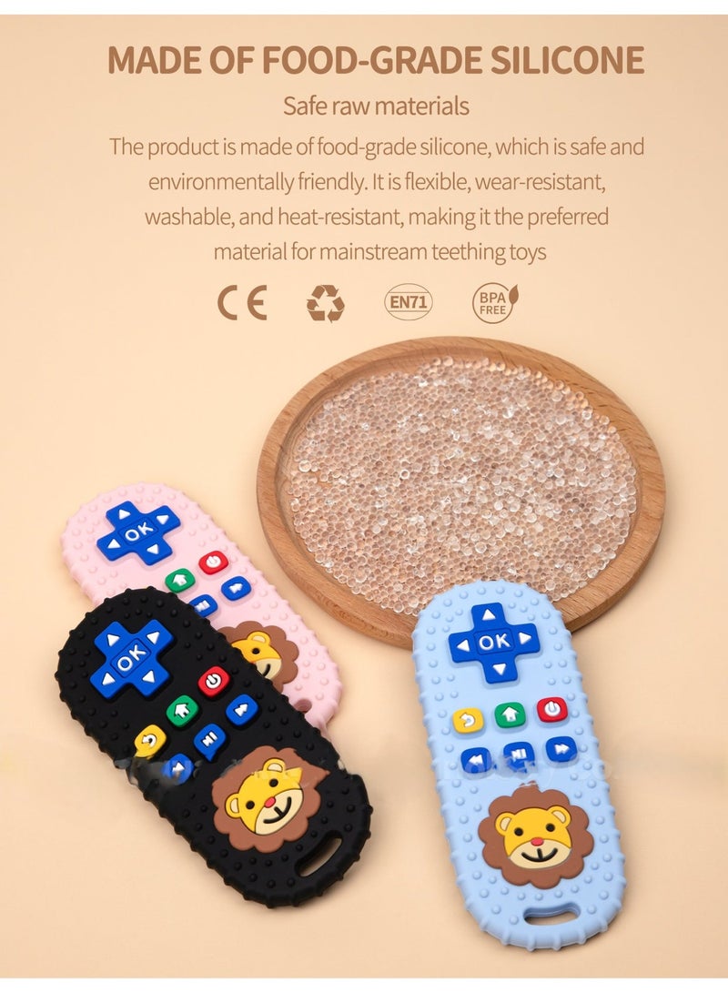 insular Lion Remote Control Teether, Food-Grade Silicone Baby Teething Toy with Textured Buttons for Gum Massage, BPA-Free Chew Toy for 6+ Months, Teething Relief & Finger Sucking Stopper (Black) - Image 4