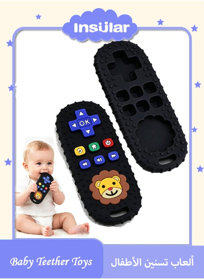 insular Lion Remote Control Teether, Food-Grade Silicone Baby Teething Toy with Textured Buttons for Gum Massage, BPA-Free Chew Toy for 6+ Months, Teething Relief & Finger Sucking Stopper (Black) - Image 1