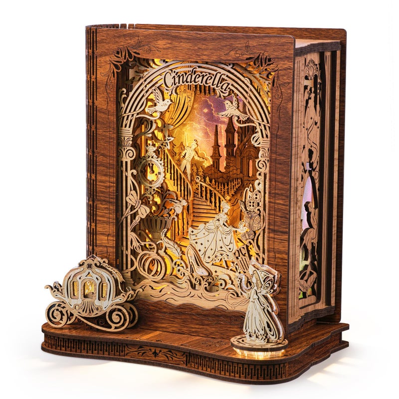 FUNPOLA Cinderella LED 3D Puzzle Nightlight â€“ DIY Storybook Book Lamp â€“ 3D Wood Puzzle Gifts, Home DÃ©cor for Adults - Image 1