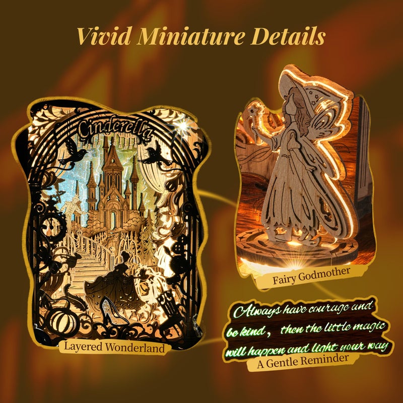 FUNPOLA Cinderella LED 3D Puzzle Nightlight â€“ DIY Storybook Book Lamp â€“ 3D Wood Puzzle Gifts, Home DÃ©cor for Adults - Image 4