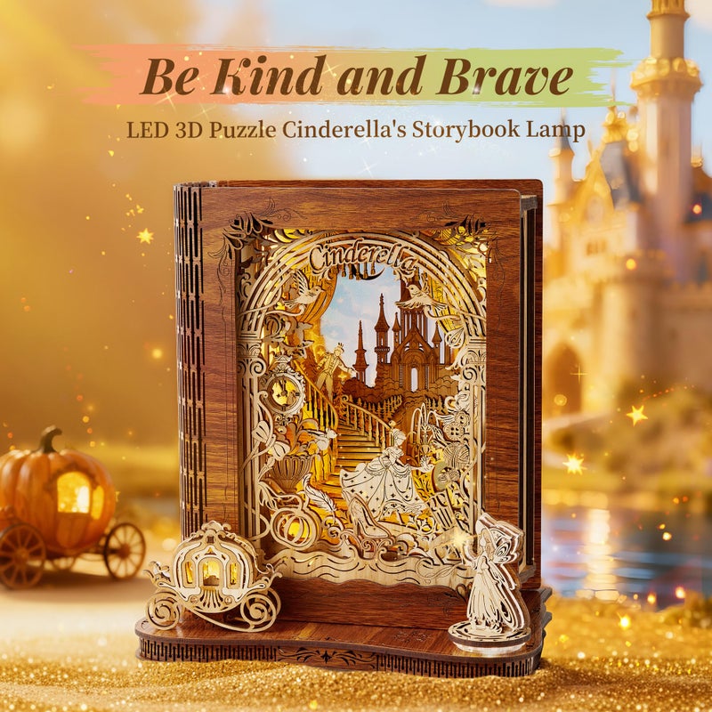FUNPOLA Cinderella LED 3D Puzzle Nightlight â€“ DIY Storybook Book Lamp â€“ 3D Wood Puzzle Gifts, Home DÃ©cor for Adults - Image 2