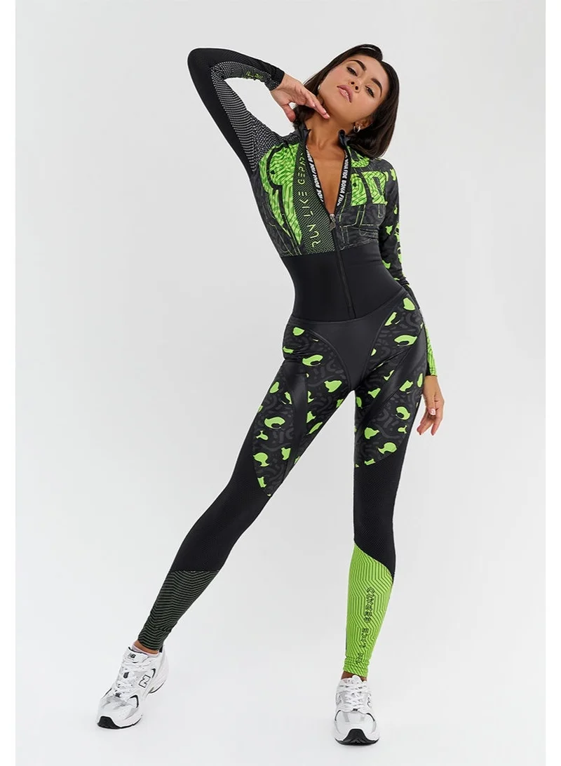 Bona Fide Bona Fide Premium Full-Body Athletic Jumpsuit for Women - Sculpting One-Piece Workout Bodysuit with Tummy Control - Professional Compression Romper for Gym, Yoga & Fitness - Black/Neon Green