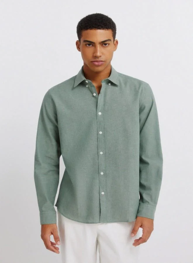 Linen cotton long sleeve regular fit button-down collar shirt