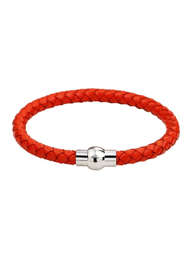Red Braided Leather Bracelet Genuine Leather Bangle Wristband with Magnetic Clasp Thin Mens Women - Image 1