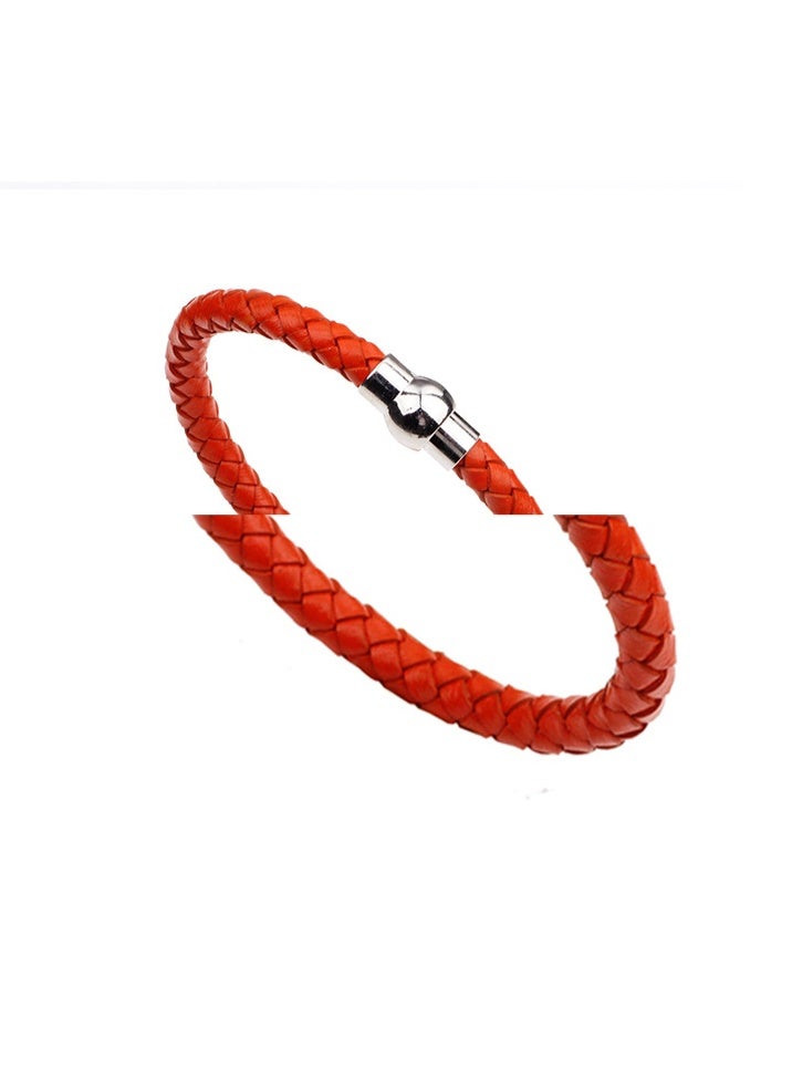 Red Braided Leather Bracelet Genuine Leather Bangle Wristband with Magnetic Clasp Thin Mens Women - Image 2
