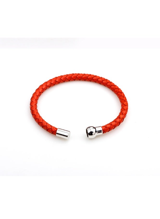 Red Braided Leather Bracelet Genuine Leather Bangle Wristband with Magnetic Clasp Thin Mens Women - Image 3