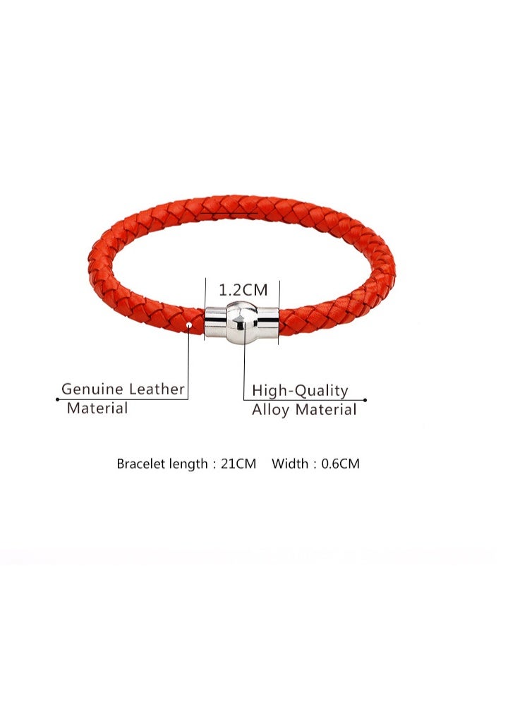 Red Braided Leather Bracelet Genuine Leather Bangle Wristband with Magnetic Clasp Thin Mens Women - Image 4