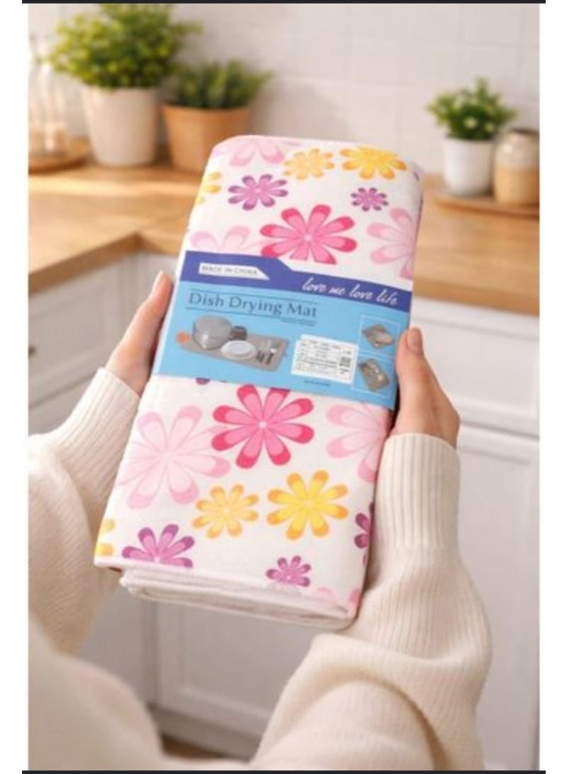 1 Pc Dish Drying Mat, Absorbent Microfiber Dish Drying Mat for Kitchen, Washable and Machine able - Image 1