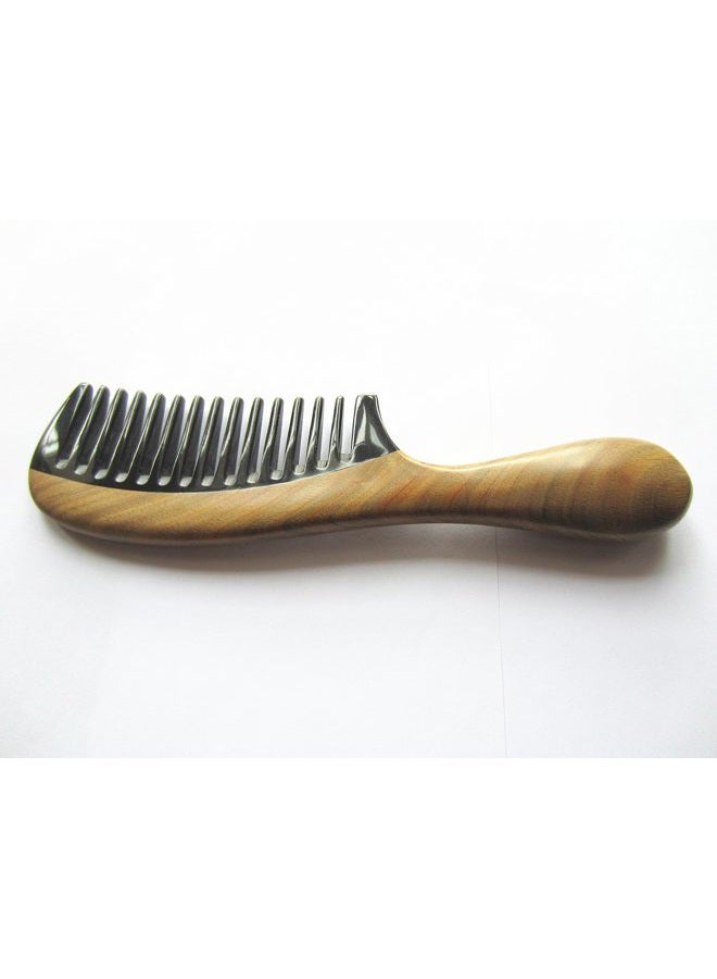Myhsmooth Gb-yb-mt Wide Tooth Handmade No Static Black Buffalo Horn Comb with Green Sandalwood Handle (Rounded) - Image 5