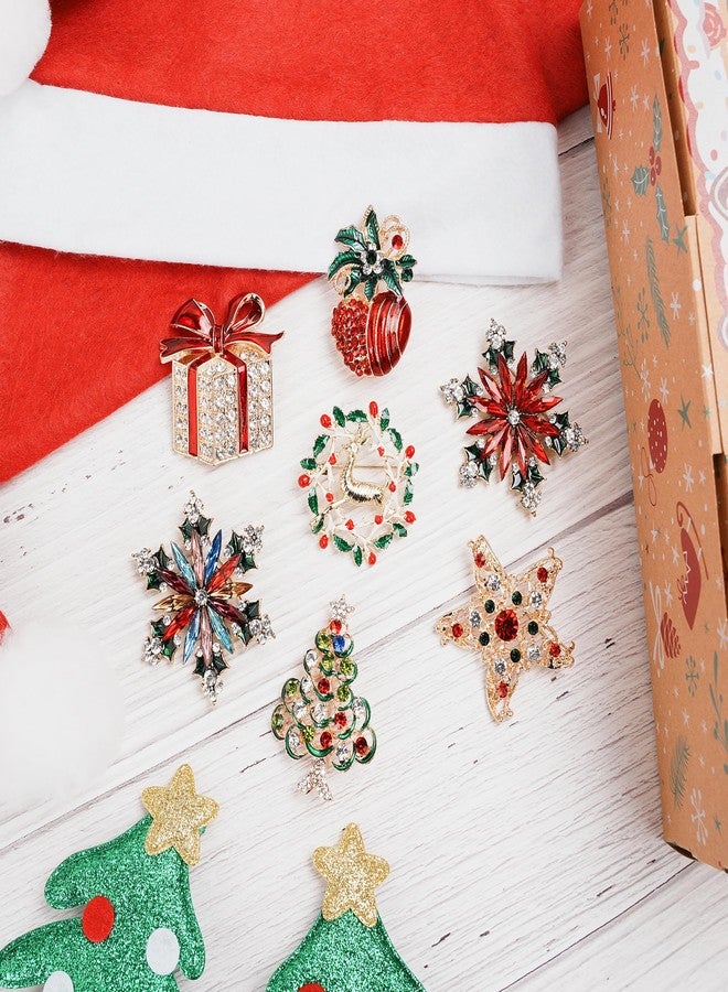 Qenk 12 Pcs Christmas Brooch Pins Set with Rhinestone for Women Xmas Tree Deer Wreath Bell Brooches Set Christmas Ornaments Party Gift (Style-2) - Image 5