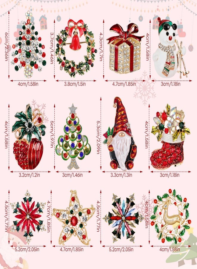 Qenk 12 Pcs Christmas Brooch Pins Set with Rhinestone for Women Xmas Tree Deer Wreath Bell Brooches Set Christmas Ornaments Party Gift (Style-2) - Image 2